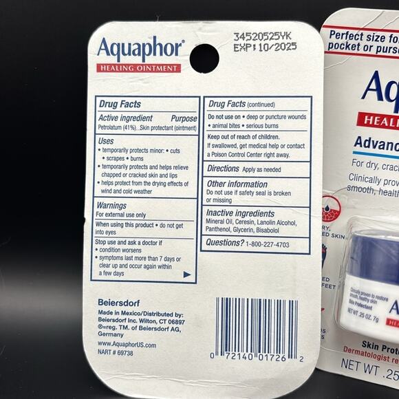 Lot of 5 Aquaphor Healing Ointment Advanced Therapy 0.25oz Jars NEW - Picture 3 of 3